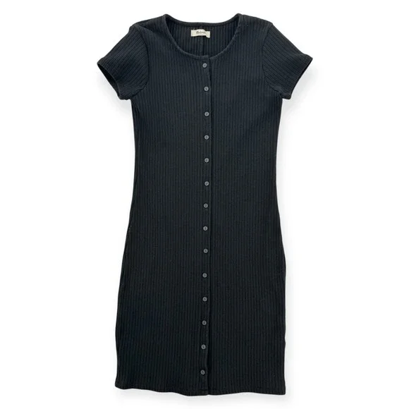 Madewell Dress Womens XS Black Ribbed Button up Pencil Fitted Knit Stretch - Picture 1 of 7